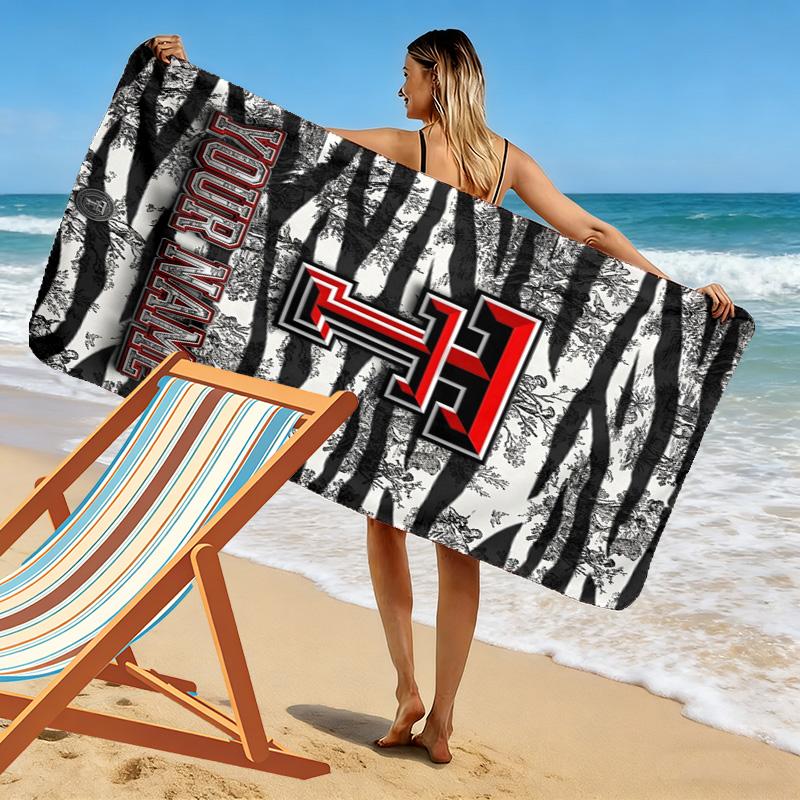 Name Custom Texas Tech Print Beach Towel, Large Soft Quick Dry Towel for Beach Camping Swimming