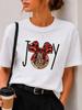 (Asian Size) plaid letter Merry Christmas Fashion Short Sleeve T-shirts Women's Top O-neck T Shirt Print Casual New Year Clothing Graphic Tee