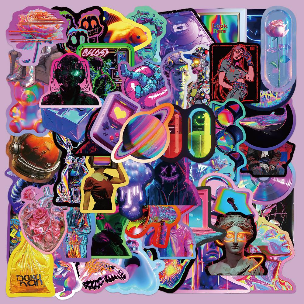 50 Cyberpunk Laser Stickers for Suitcases, Laptops, Guitars, Skateboards - DIY Decoration Set