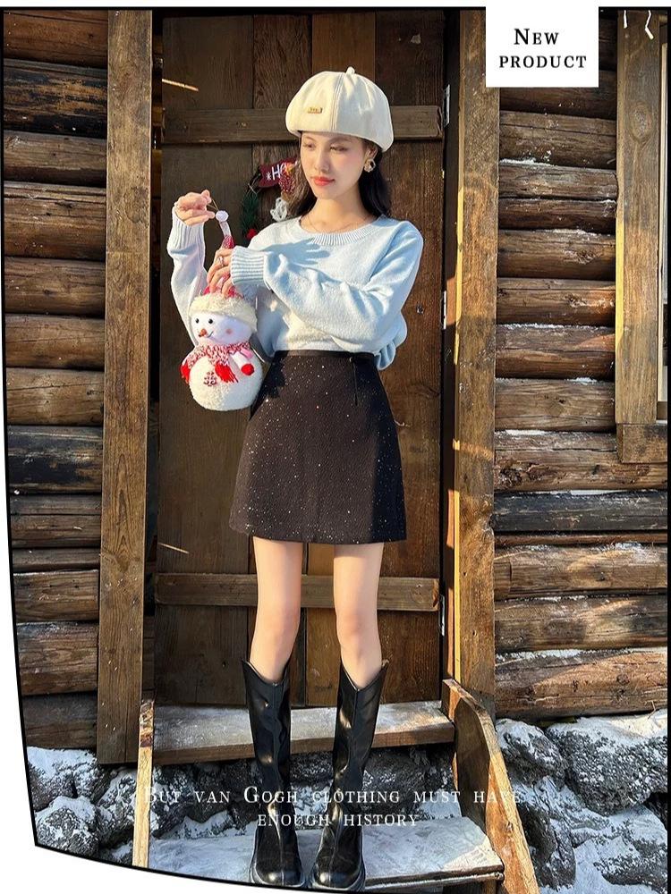 Korean Style Woolen Sparkling Skirt for Women — Autumn/Winter Petite Short Skirt