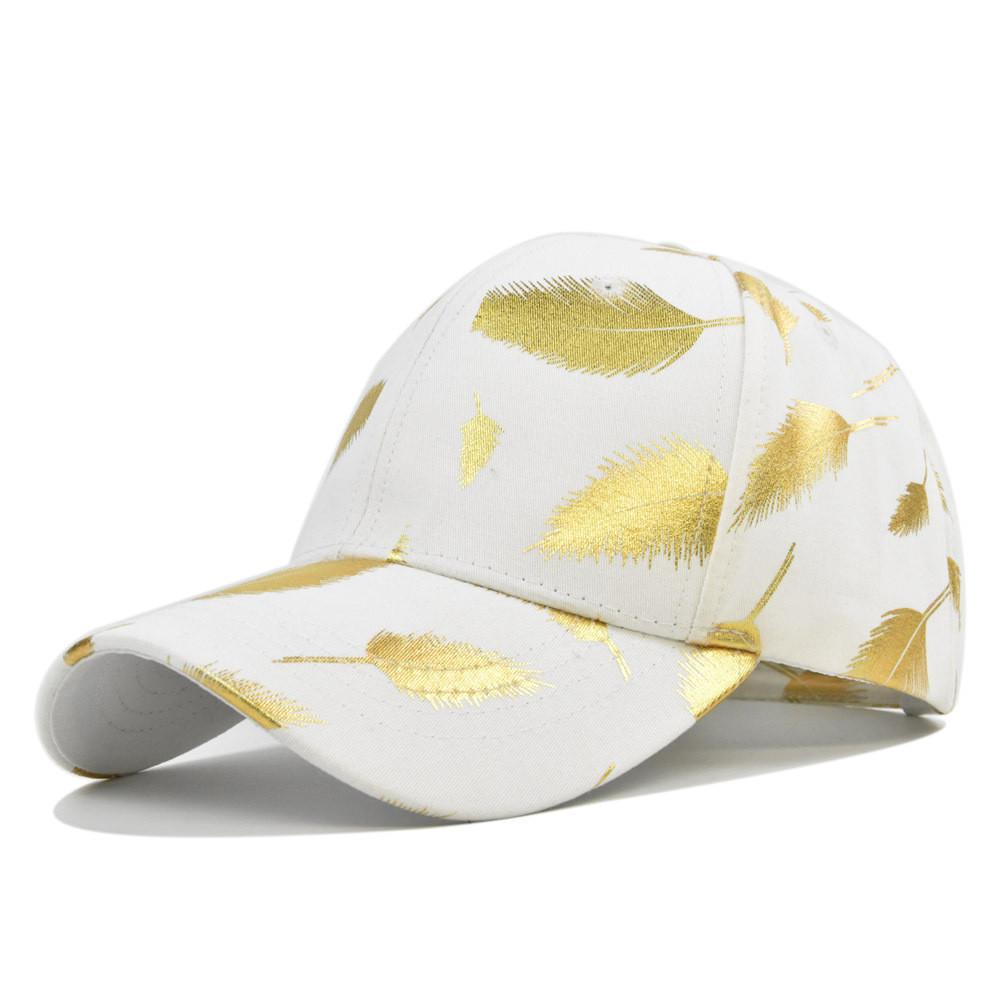 Summer Adjustable Cotton Baseball Cap With Gold Leaf Print Round Top And Curved Brim In Various Colors