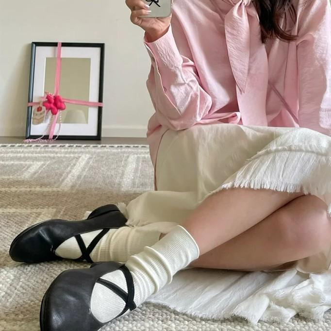 Sheepskin Version~ Round Head Cross Strap Flat-bottomed Ballet Shoes Retro Black Single Shoes Women's Shallow Mouth Mary Jane Small Leather Shoes