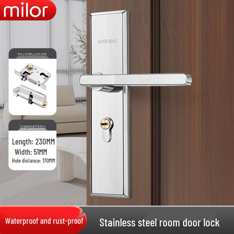 Universal Interior Door Lock Set: Silent Three-Piece Black Handle for Bedroom or Old Door Replacement