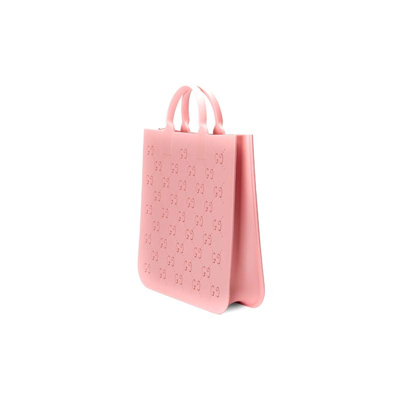 Gucci Presbyopia Logo Hollow Open Large Capacity Rubber Tote Bag Tote Bag Shopping Bag Handbag Children's Bag Children's Style Bright Pink