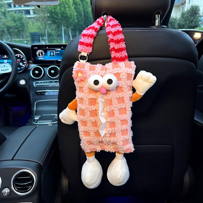 Car Tissue Box Hanging Cartoon Monster Car Seat Back Tissue Hanging Bag Car Tissue Box Car Interior Decoration Supplies