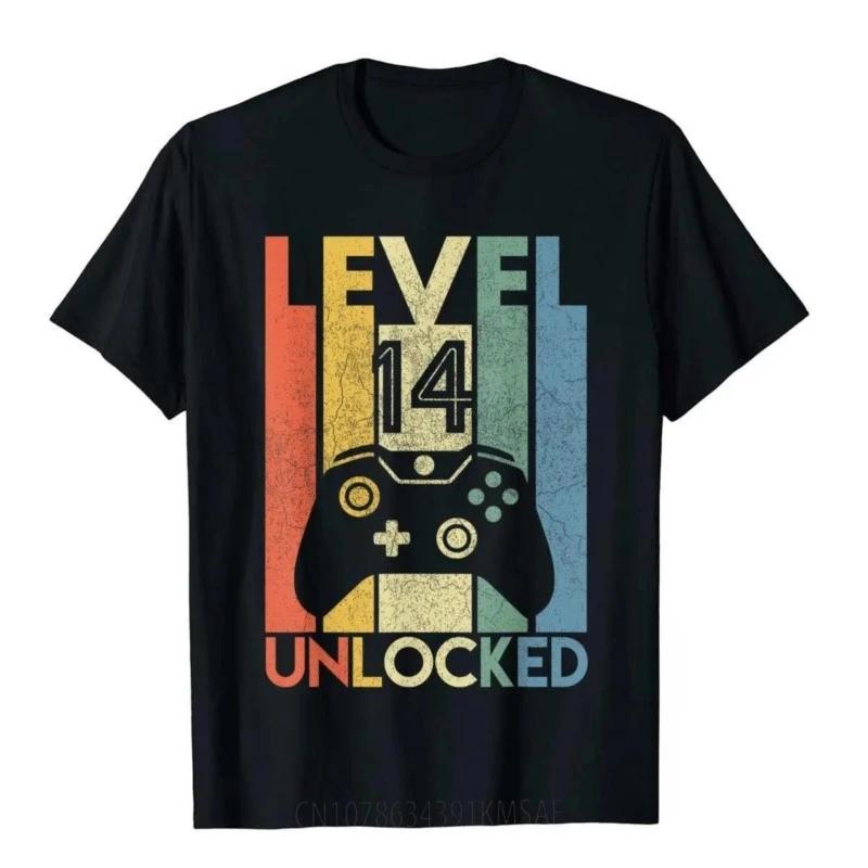 Level 14 Unlocked Shirt Funny Video Gamer 14th Birthday Gift T-Shirt Novelty T Shirt For Men Cotton Tops T Shirt Prevalent