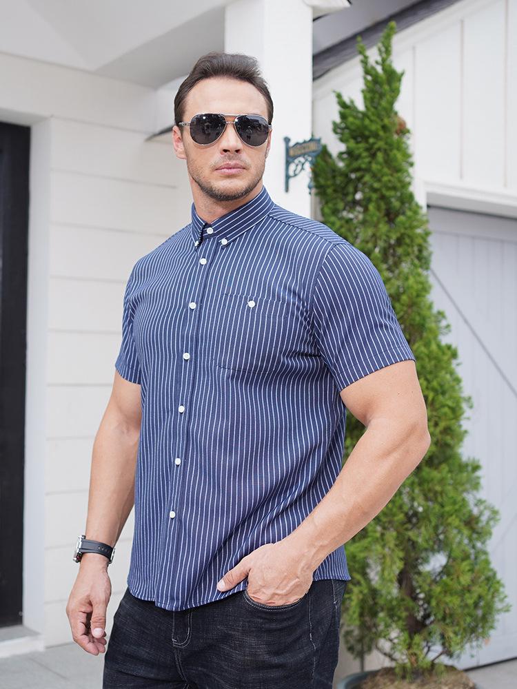 Men's Plus Size Summer Striped Short Sleeve Loose Casual Shirt
