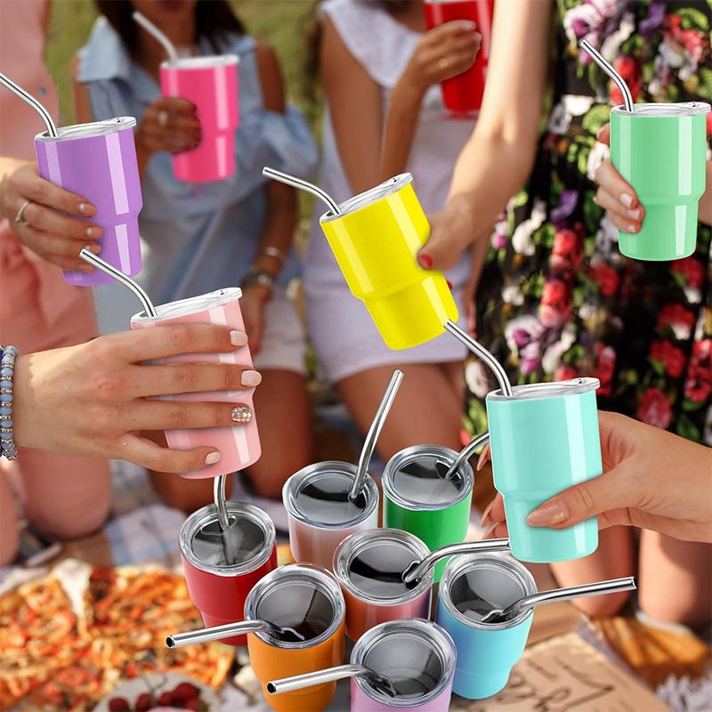 LMETJMA 2oz Mini Tumbler Double Stainless Steel Vacuum Cup Sublimation Shot Glass Tumblers Mugs with Straw and Lids JT228