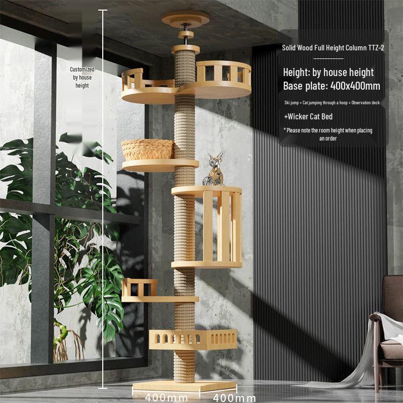 Space-Saving Solid Wood Cat Tree Tower: Climbing Frame, Bed, and Jumping Platform for Small Apartments