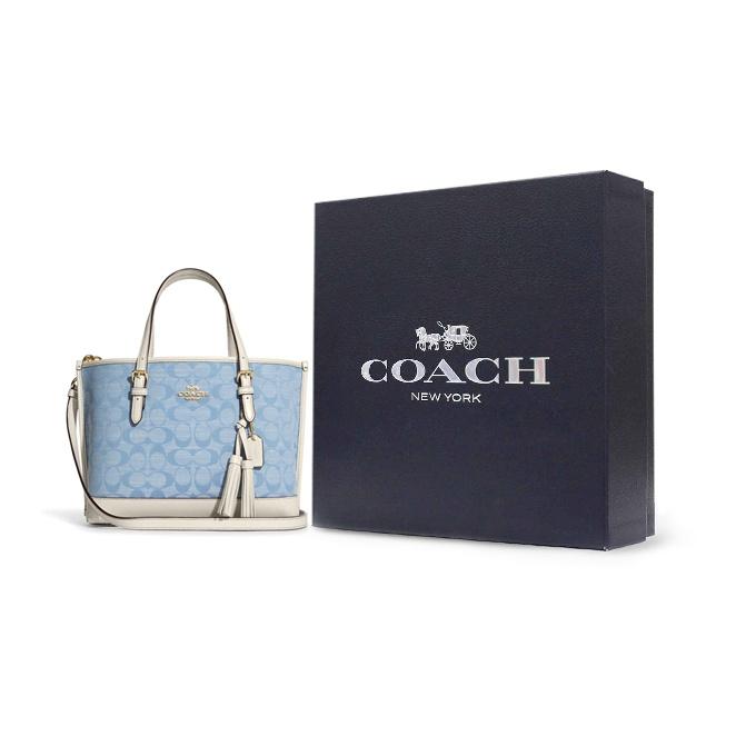 Coach Mollie Series Classic Canvas And Leather Tote Bag Shopping Bag Handheld Crossbody Bag 25 Women tote Blue White CA142-IMUDY