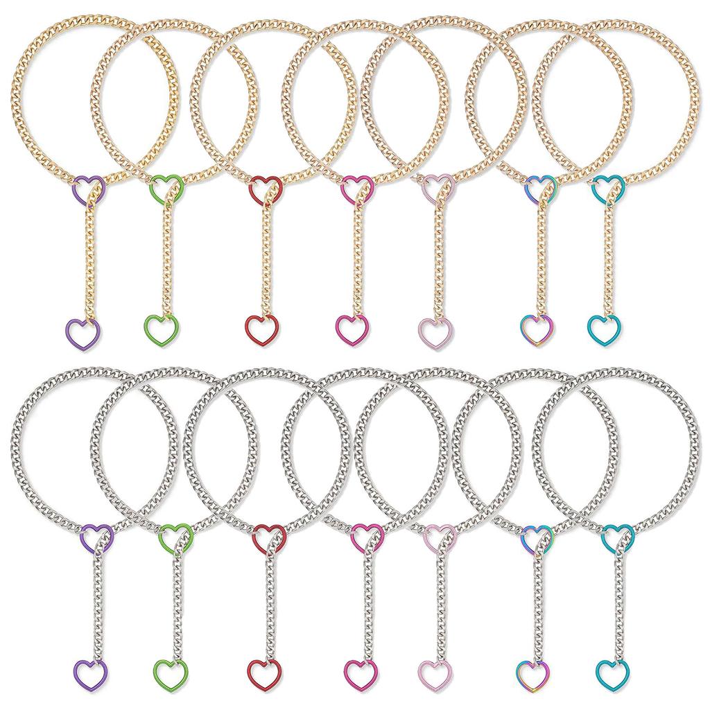 Women Slip Chain Necklace with Heart Pendant Cuban Link Neckchain Adjustable Length Clavicle Chain Metal Jewelry