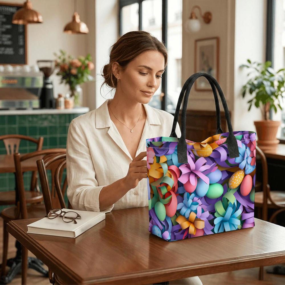  Easter Colorful Tote Bag Large Capacity Casual Handbag for Women Daily Use
