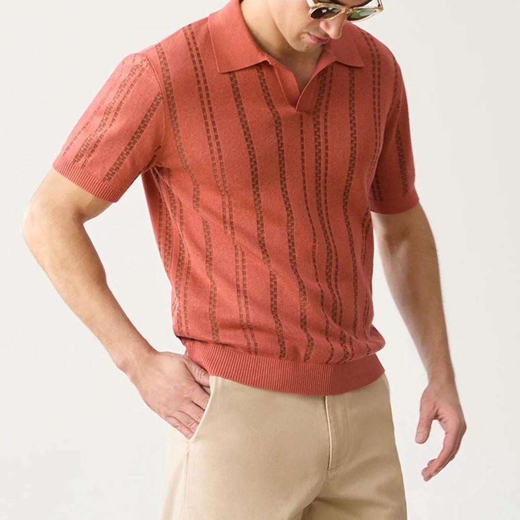 Europäische & Amerikanische Herrenmode Lässiges Jacquard V-Ausschnitt Kurzarm Poloshirt BK0052