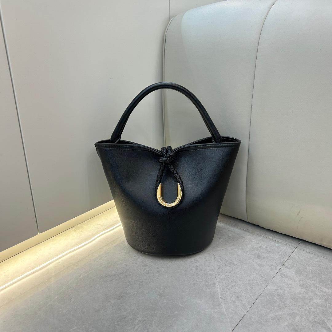 

Весна и лето новая сумка-ведро простая универсальная ретро-сумка модная универсальная сумка-мессенджер женская сумка 15×18×23cm чёрный