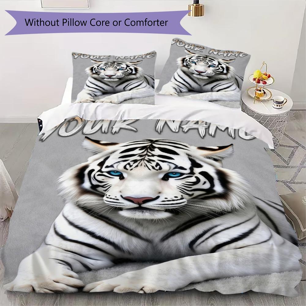 Custom Name Tiger Fantasy Universe Bedding,Quilt Set Quilt Cover Pillowcase Home Birthday Gift(1 * Duvet Cover + 2 * Pillowcase, Without Core)_lx