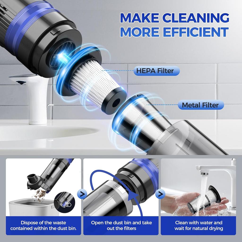 Handheld Vacuum Cordless Rechargeable 2-Speed Modes| 3-in-1 Portable Cordless Vacuum Cleaner with Charging Dock, for Car Home Office and Pet