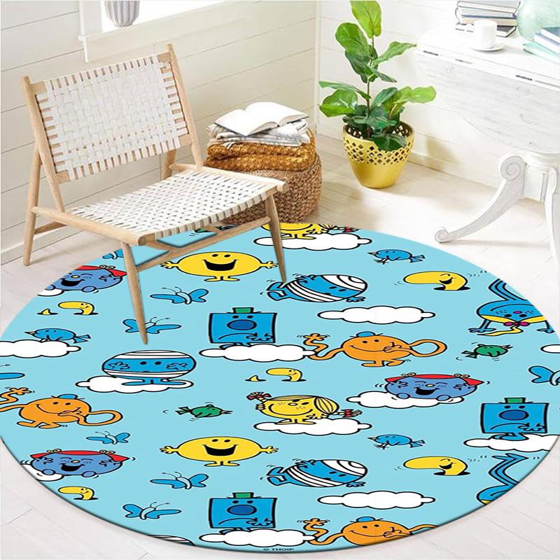 Herr. Herren Teppich Little Miss Rund, Teppich für Wohnzimmer Schlafzimmer Sofa Spielzimmer Dekor, Rutschfeste Bodenmatte