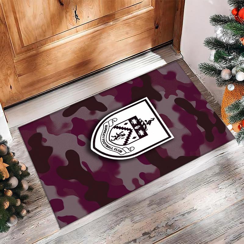 Burnley Football Print Crystal Velvet Rug, Comfortable Water Absorbent Non Slip Indoor Floor Carpet
