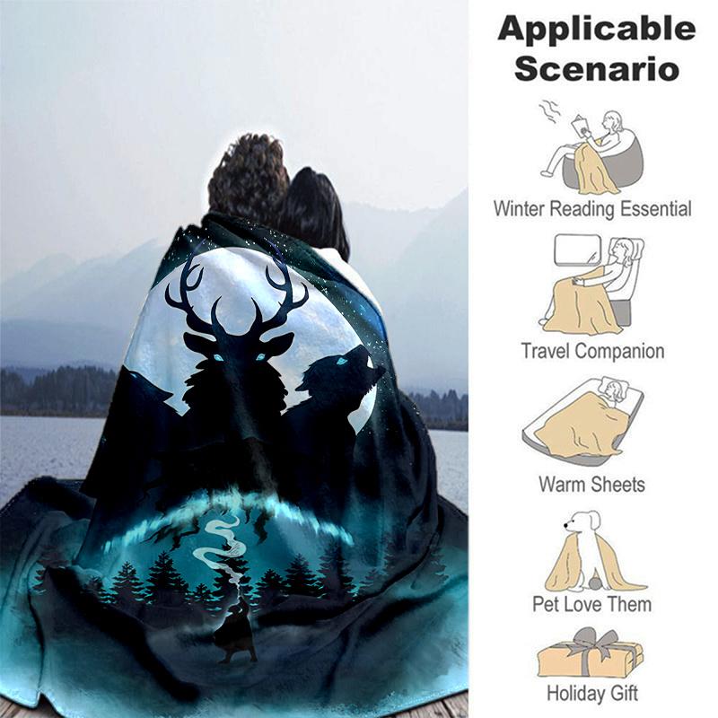 Whispering Moonlit Forest: A Mystical Night Scene with Wolves and SpiritsPrint Blanket, Soft Blanket For Sofa Office Bed And Travelling Daug