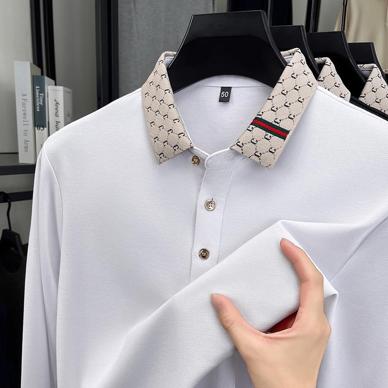 Luxury Quality Men'S Polo Shirt Exquisite Knitted Collar Letter Print Long Sleeve Autumn Lapel T-Shirt Business Trend Menswear
