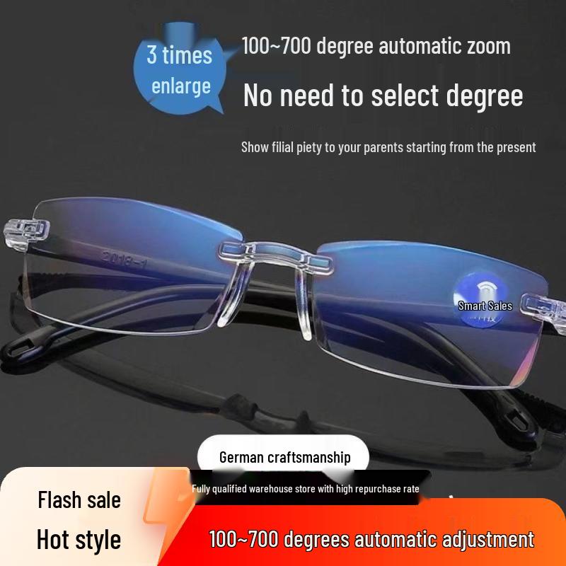 Automatic Black Technology Anti-Blue Light Rimless Reading Glasses
