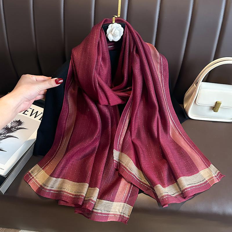 Long Silk Wool Scarf Shawls And Wraps For Women Solid Foulard Pashmina Poncho Female Summer Sunscreen Scarves Hijab Bandana