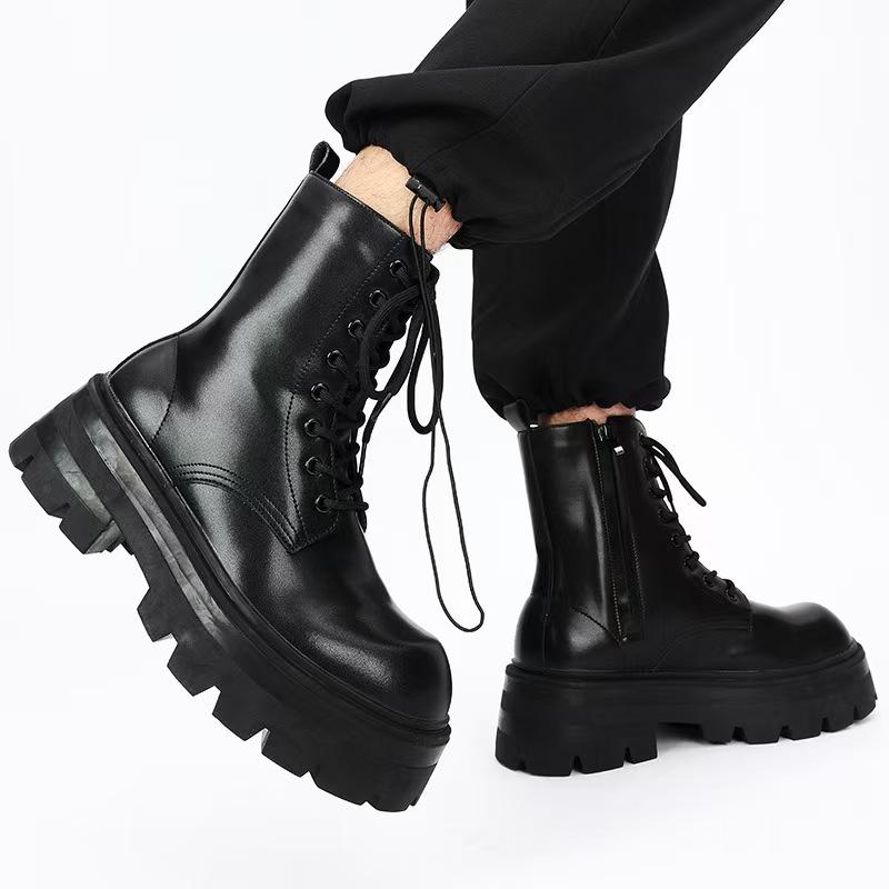 Zipper Chelsea Martin boots Men's heightening locomotive boots Autumn and winter high-top thick-soled velvet snow boots 7067
