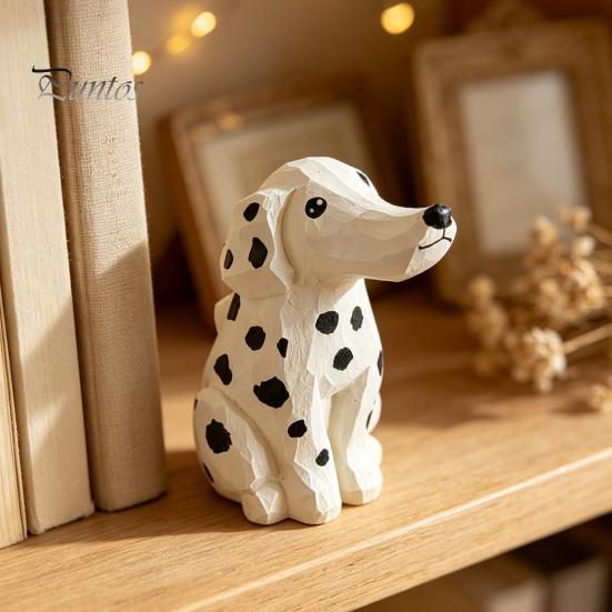 Creative Home Office Decor Handmade Dalmatian Dog Wooden Ornament, Hand Carved Basswood Ornament Animal Figurine, Sculpture for Window Minimalist