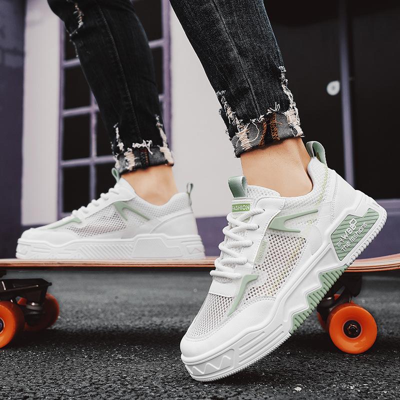 Herren-Board-Schuhe mit dicker Sohle und Absatz, Sommer neu, Mesh, atmungsaktiv und bequem, niedrig geschnitten, zum Schnüren, vielseitig, lässig