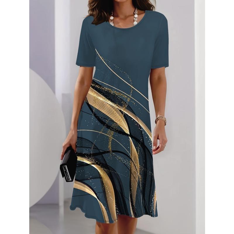 New Fashionable Commuter All-over Printed Short-sleeved Dress S