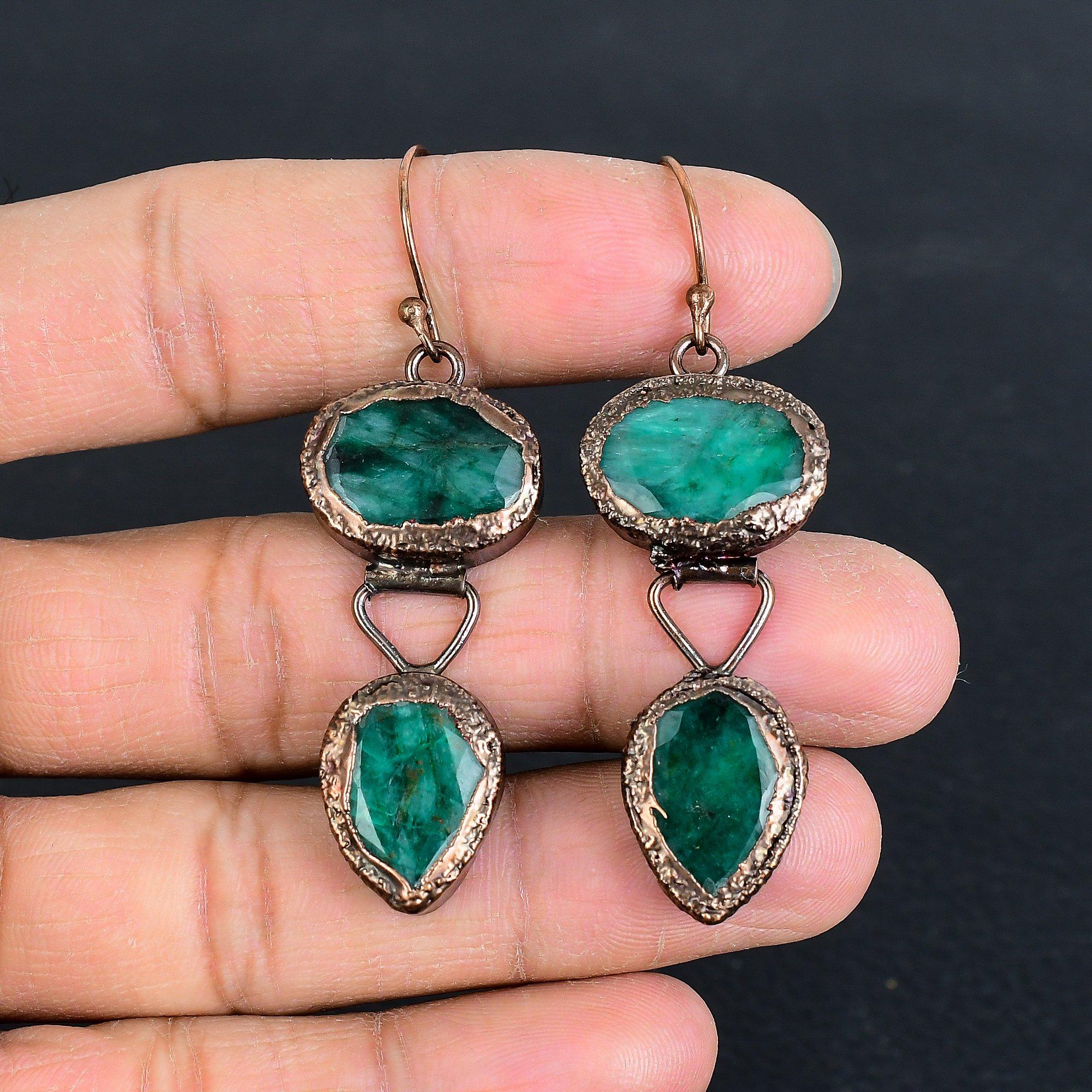 

Серьги из электроформованной меди с изумрудом, Ювелирные изделия из драгоценных камней ручной работы, Подарки для жены, Совершенно новые серьги 2.55 Inches