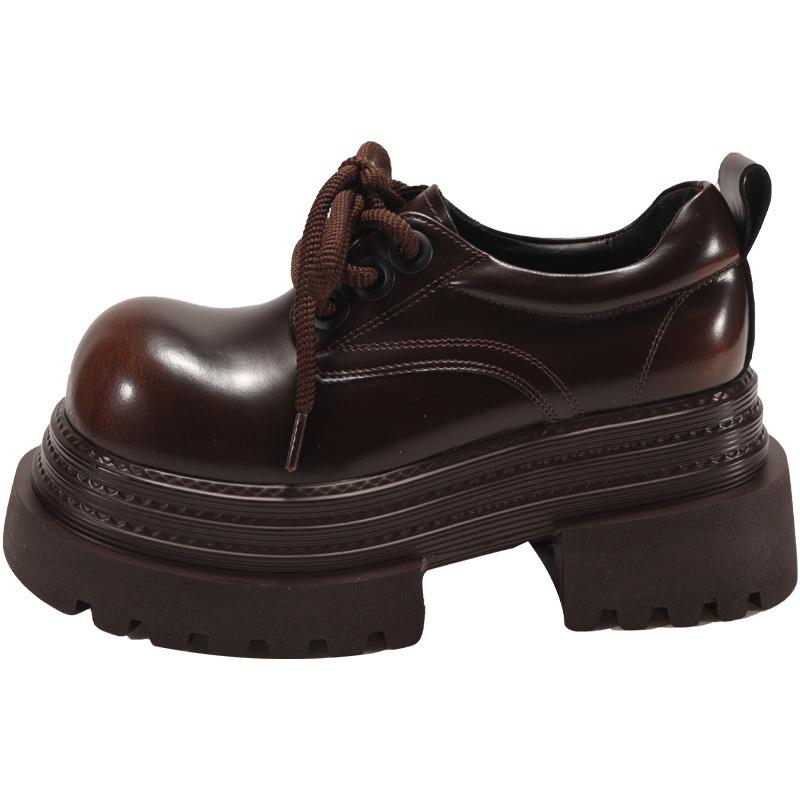 Muffin Thick Sole Heightening Small Leather Shoes Women's Big Head Derby Shoes Spring New Small Single Shoes