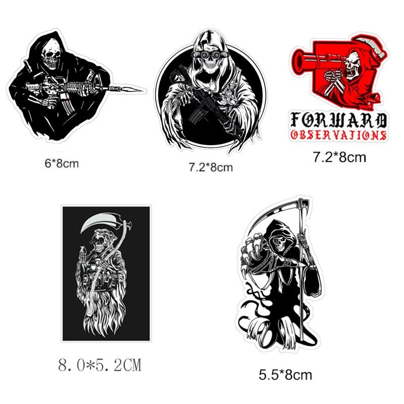 5 Pcs/Set Sickle Reaper Skull Tactical Decal Military Pegatinas Waterproof Car Sticker for Helmets Suitcases Tablets Decorations