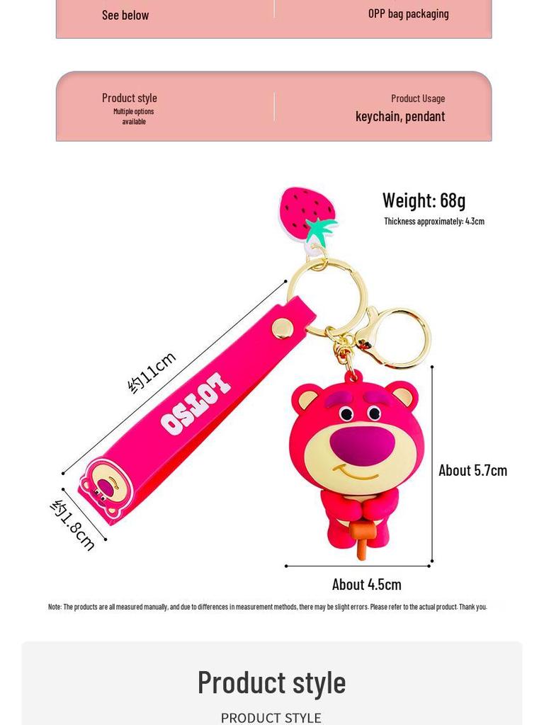 Genuine Lotso Mickey Plush Keychain - Creative Couple Bag Pendant Car Keyring Small Gift.