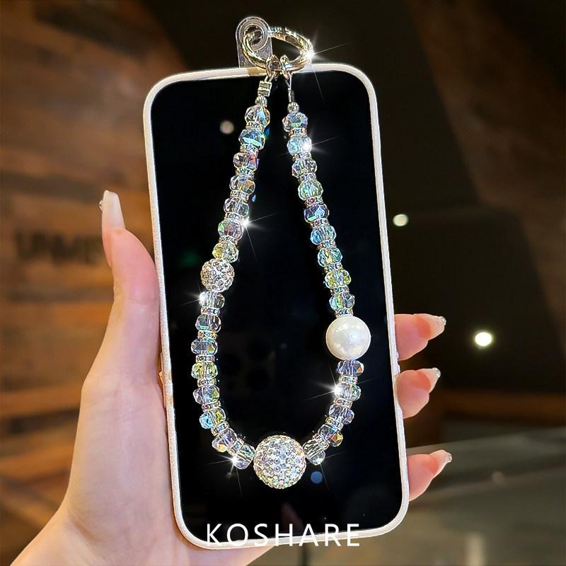 streamer broken diamond pearl mobile phone chain light luxury high-end crystal bag pendant portable hanging chain women's pendant