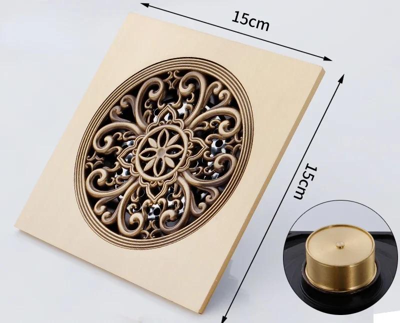 

Antique Anti Odor Floor Drain 15*15cm Outdoor Balcony Bathroom Drain Cover Anti Insect Solid Brass Drains Large Drainage
