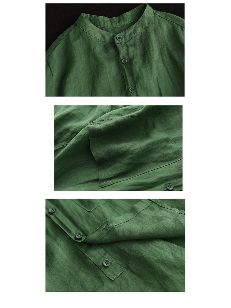 Damen Retro Baumwoll- & Leinenhemd - Frühling/Sommer 2024, Nischendesign mit Dreiviertelärmeln, lockere Passform.