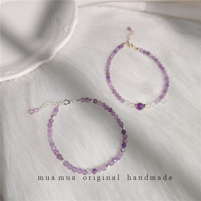 Natürlicher Amethyst/S9Silber Vielseitiger Stil für Kunststudentinnen 3mm Zartes und einfaches Armband für Damen
