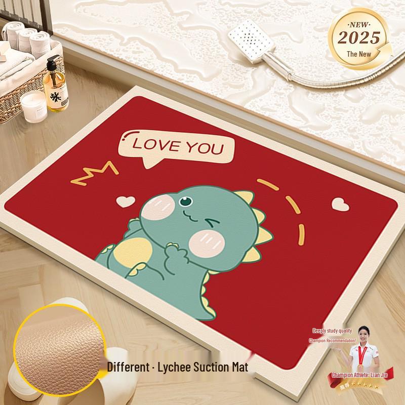 New Year Anti-Slip Red Bathroom Floor Mat - Quick-Drying, High Water Absorption