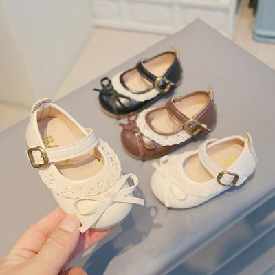 Mädchen Prinzessin Schuhe Süße Spitze Einfache Schleifen Baby Lauflernschuhe Runde Zehen 2025 Neue Kinder Lederschuhe Rutschfeste Weiche Sohle Ballerinas