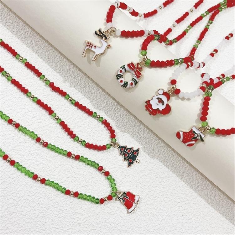 Cartoon Christmas Pendant Necklace Holiday Beaded Necklace Statement Jewelry
