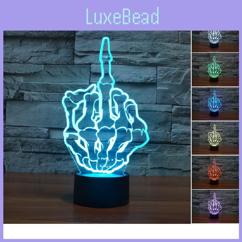 Middle Hand Skull Finger 7 Color Acrylic Led Night Light Touch Control Decorate