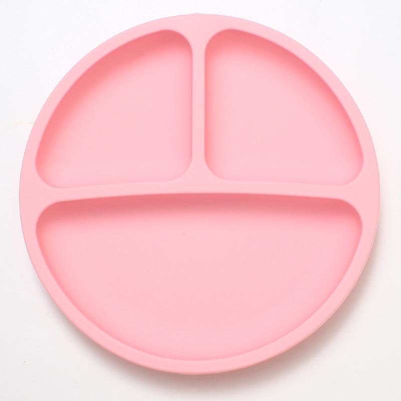 Round Silicone Meal Tray Food-Grade Three-Compartment Suction Cup Design Shatter-Resistant & Heat-Resistant Baby Food Tray