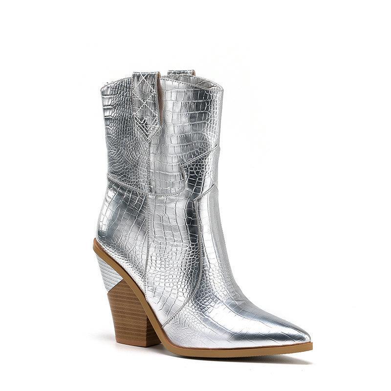 

Women s Boots Knee High Korean Style Elegant Casual Boot 5CM Flip Up High-heeled Short Boots Alien Slope Heel Runway Women Shoe 34