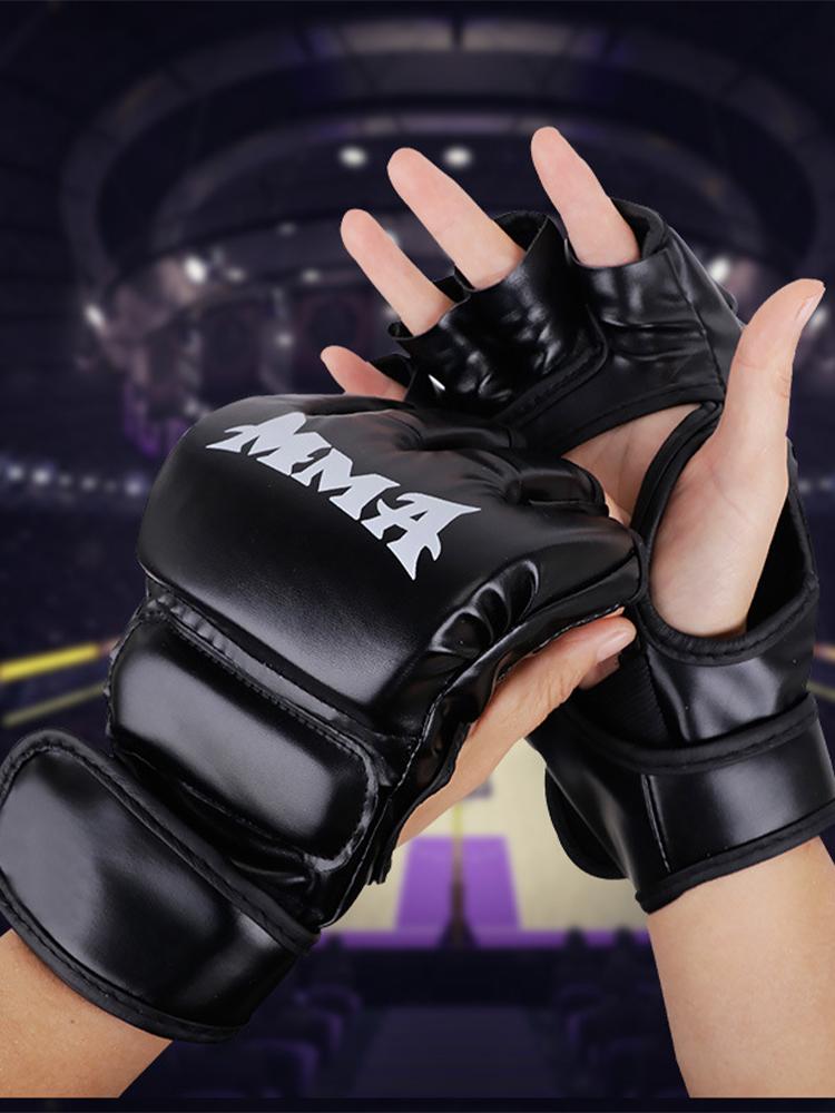 

Professional Boxing Gloves Training Half Finger Leather Cushion for Sanda Boxing UFC Training Sandbag Knuckles чёрный