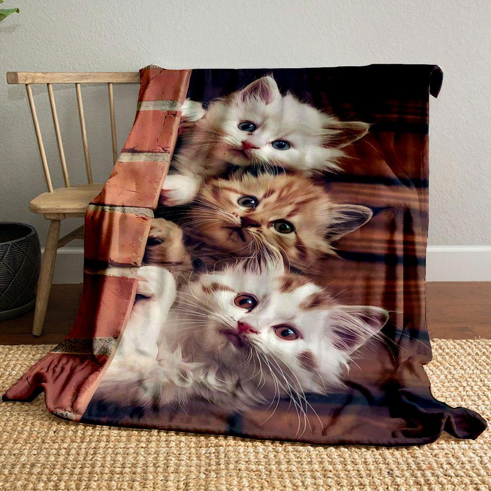 

Adorable Plush Cat Print Blanket bedroom Blanket for Livingroom Couch lunch break Soft throw for Friend s festival Gift 80cm x 120cm