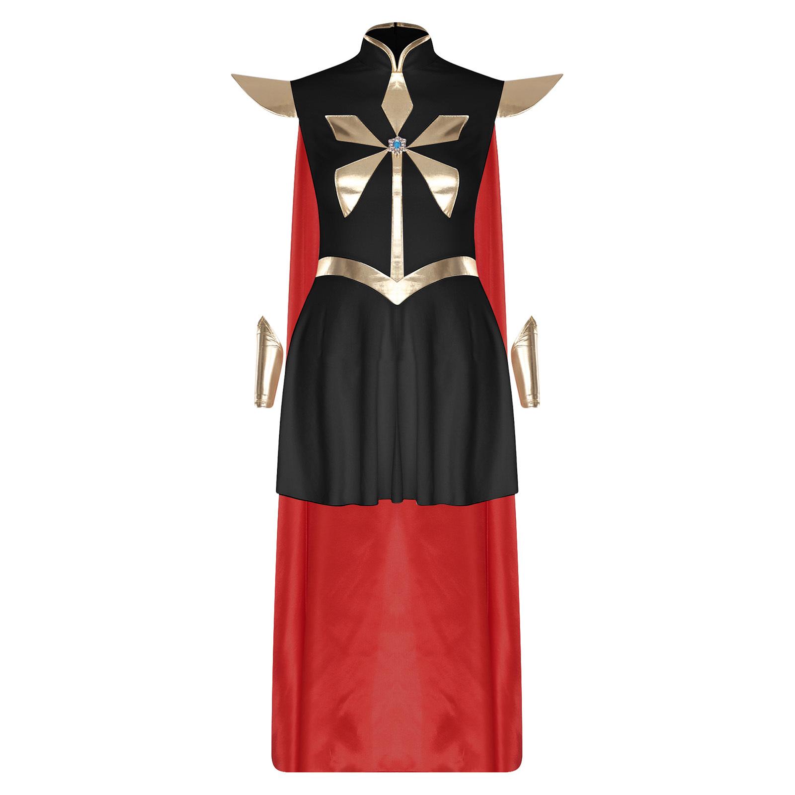

Women Princess Cosplay Dress Patchwork Short Sleeve Chest Rhinestone Detachable Cloak Oversleeve S чорний