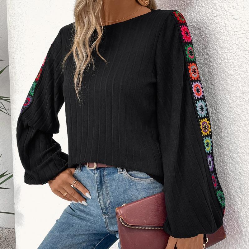 Autumn Winter Round Neck Crochet Casual Fashion Pullover Knitting Top Women Patchwork Loose All-match Sweater