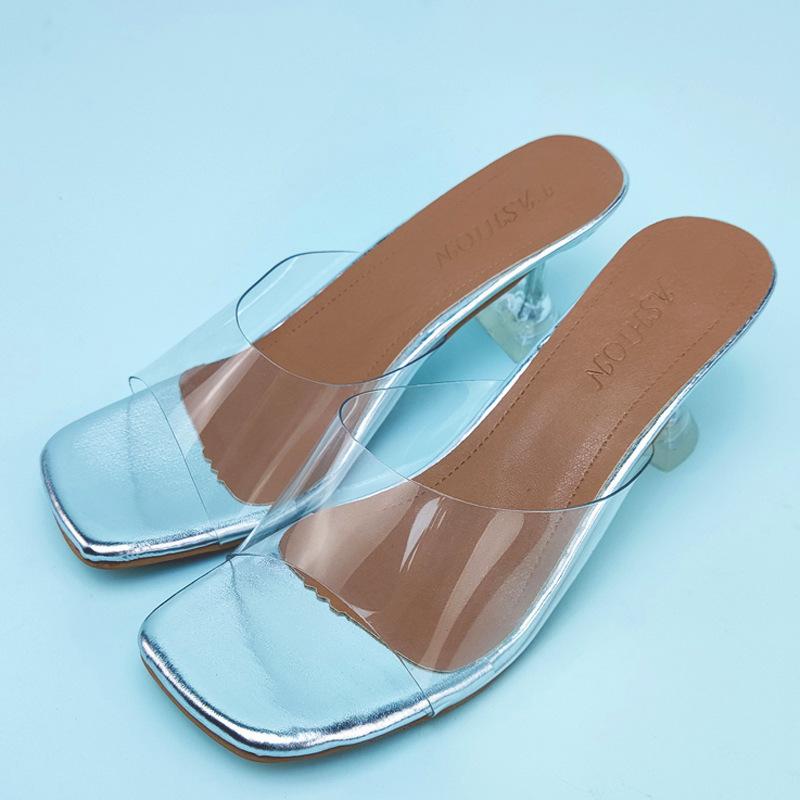 

PVC high heel summer cool slippers women wear large size 42 серебряный