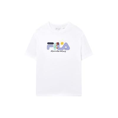 Fila Letter Round Neck Pullover Casual Printed T-Shirt Women Tops Standard-White F51W429105AWT